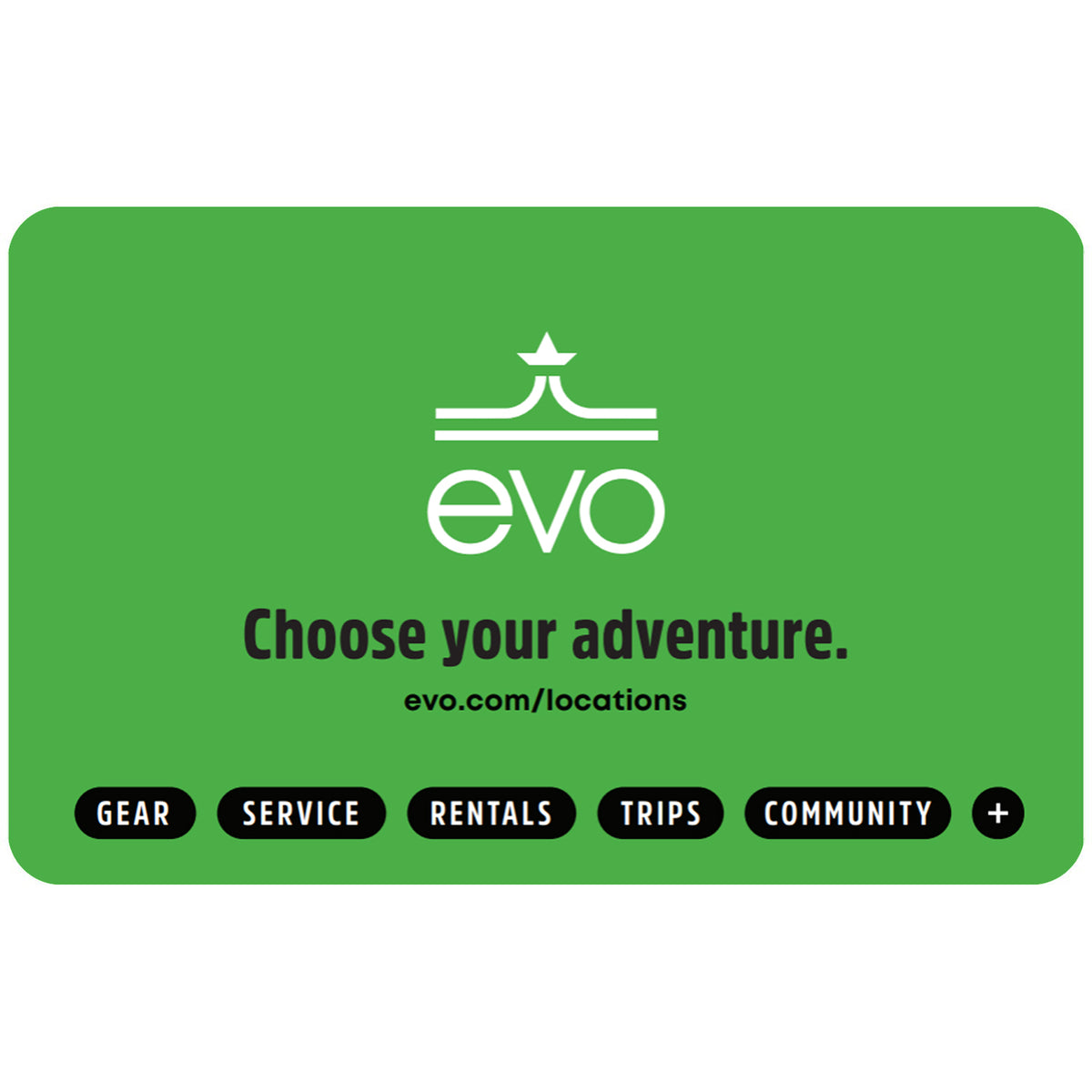 Green card with evo logo and text on a white background