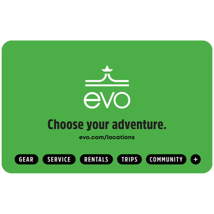 Green card with evo logo and text on a white background