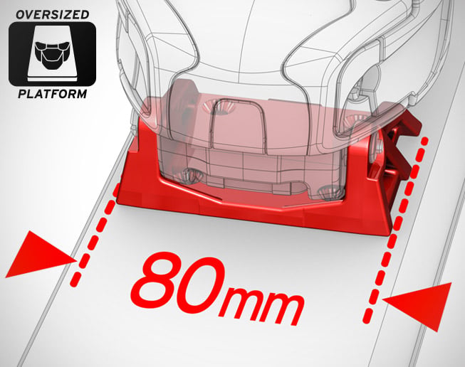 Oversized Platform (80 mm) has an ultra-wide base for maximum power transmission and precise turns even at high speeds.