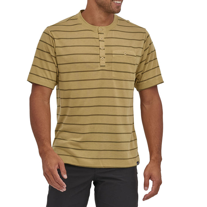 Patagonia Capilene® Cool Trail Bike Henley Furrow Stripe: Moray Khaki