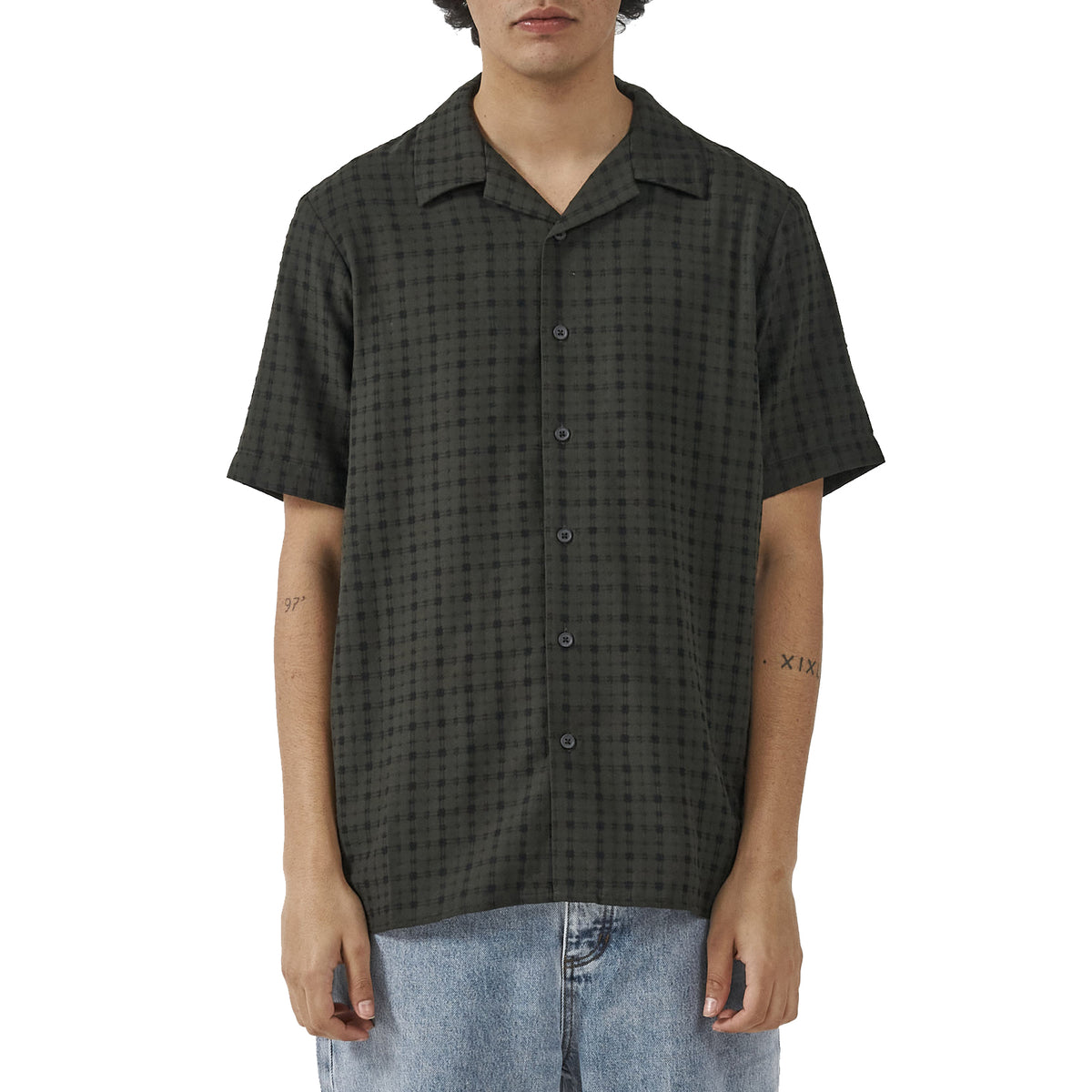 Thrills Infinity Check Bowling Shirt - Men's Oil Green