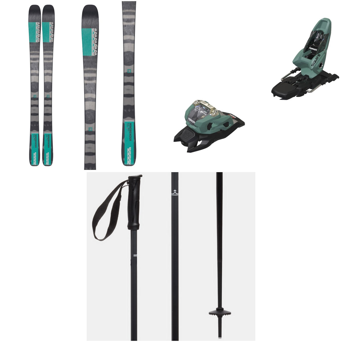 K2 Mindbender 85 Skis - Women's + Marker Squire 11 Ski Bindings + evo Merge Ski Poles