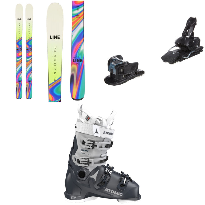 Line Skis Pandora 94 Skis - Women's + Salomon Warden MNC 13 Ski Bindings + Atomic Hawx Ultra 95 S W GW Ski Boots - Women's 2023