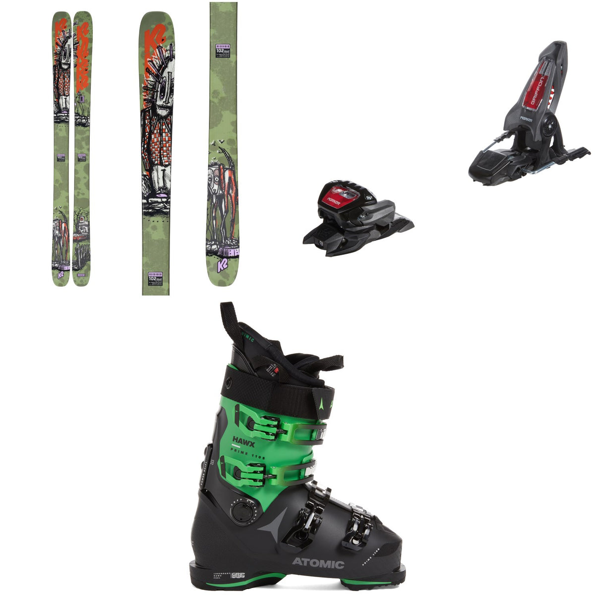 K2 Reckoner 102 Skis + Marker Griffon 13 ID Ski Bindings + Atomic Hawx Prime 110 S GW Ski Boots