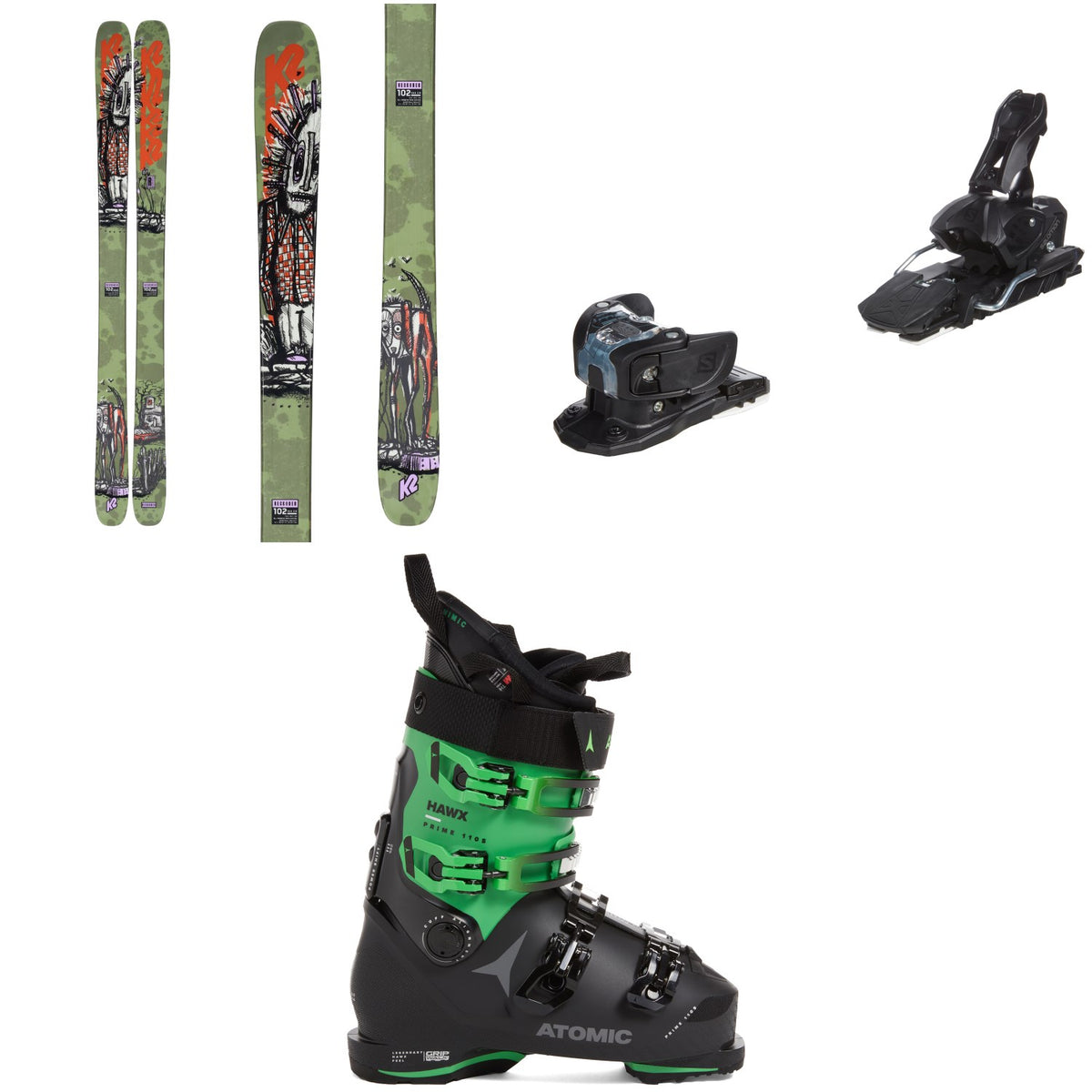 K2 Reckoner 102 Skis + Salomon Warden MNC 13 Ski Bindings + Atomic Hawx Prime 110 S GW Ski Boots
