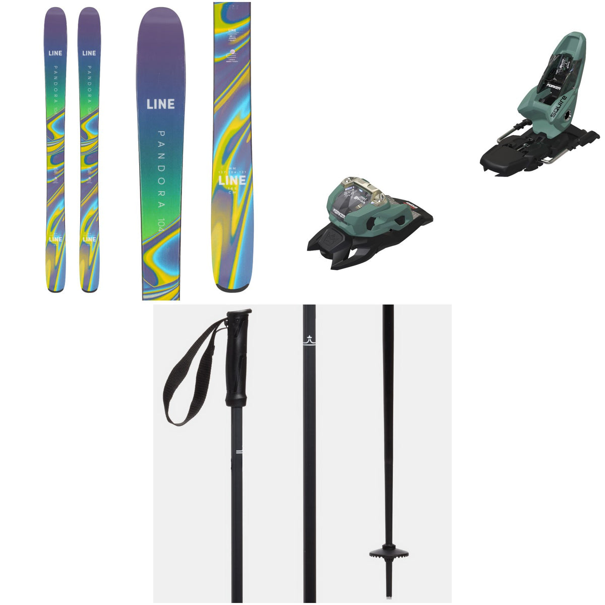 Line Skis Pandora 104 Skis - Women's + Marker Squire 11 Ski Bindings + evo Merge Ski Poles 2023