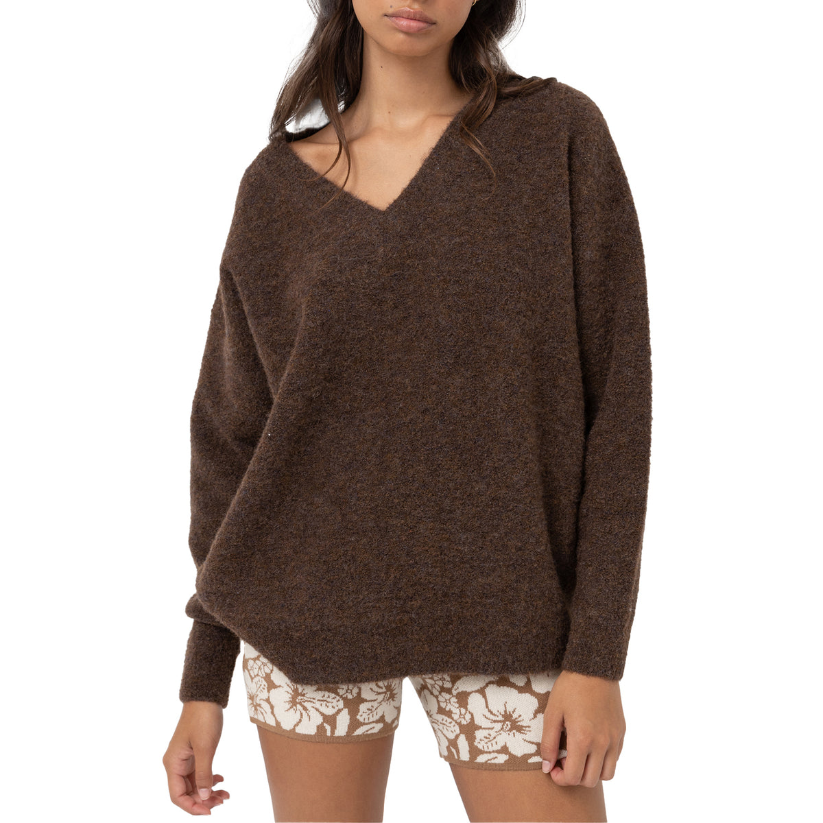 Rhythm Moonstone Oversized V Neck Sweater - Women's Chocolate