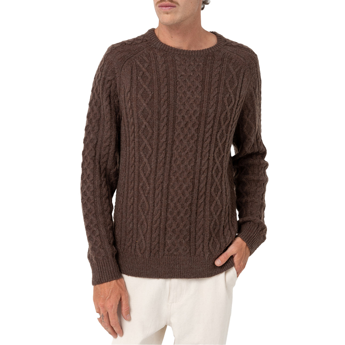 Rhythm Mohair Fishermans Knit Sweater - Men's Brown