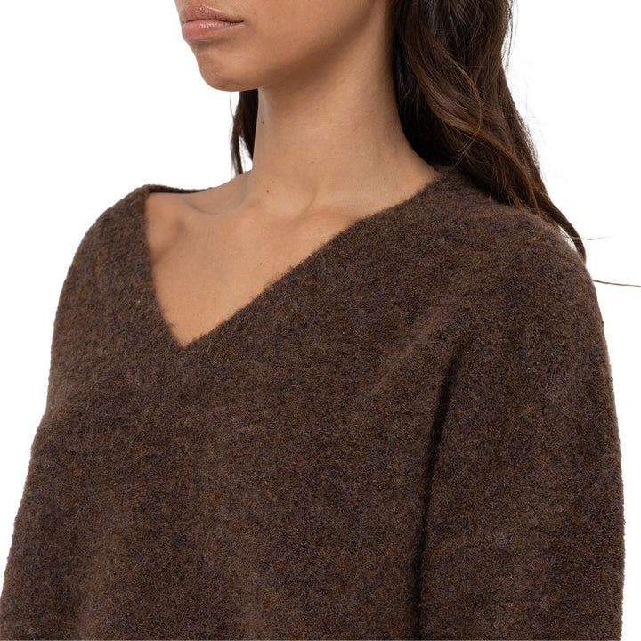 Rhythm Moonstone Oversized V Neck Sweater - Women's Chocolate