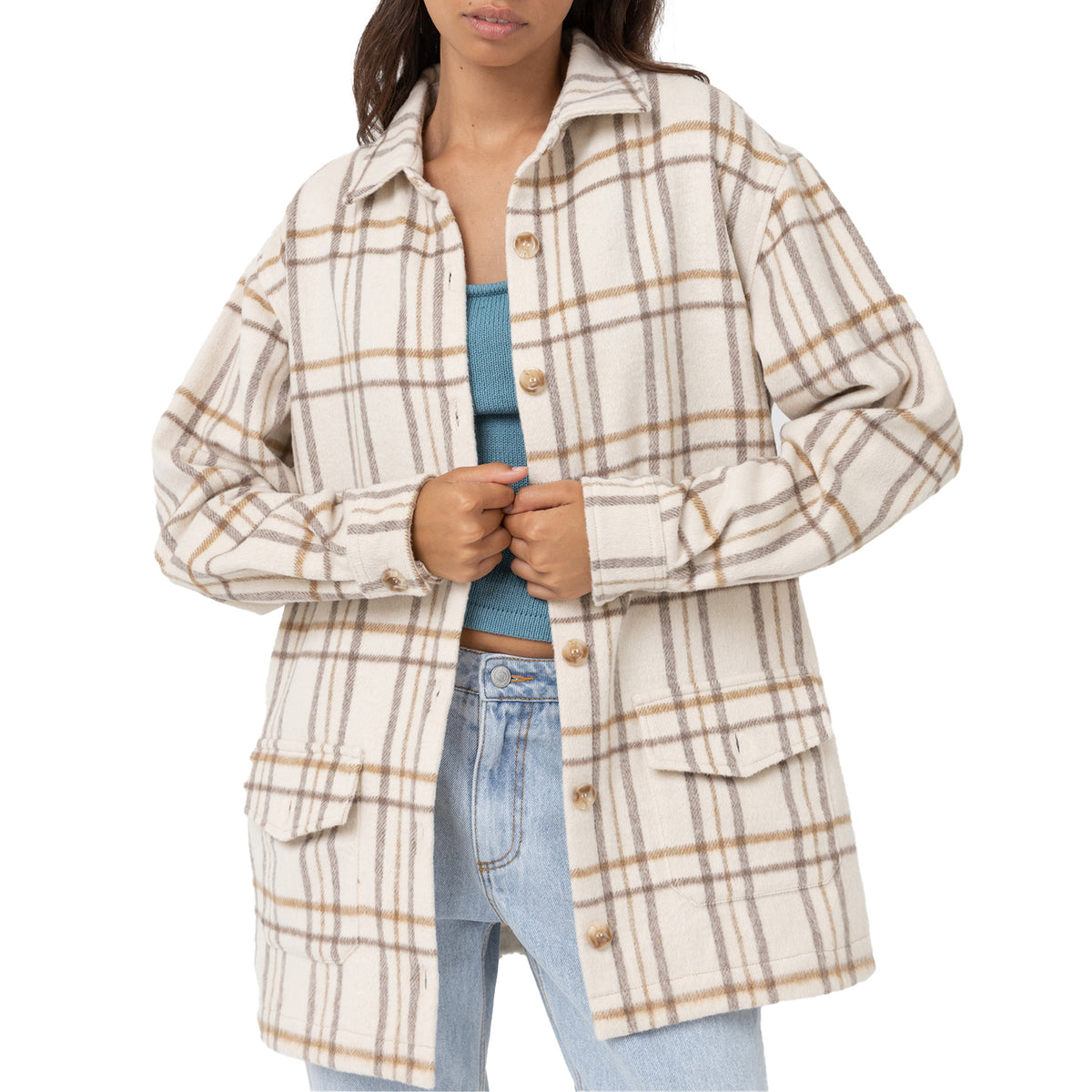 Rhythm Long Check Shacket - Women's Natural