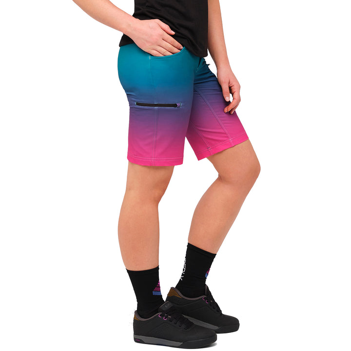 Shredly All Time 11" Zipper Snap Mid-Rise Shorts - Women's Rainbow Ombre