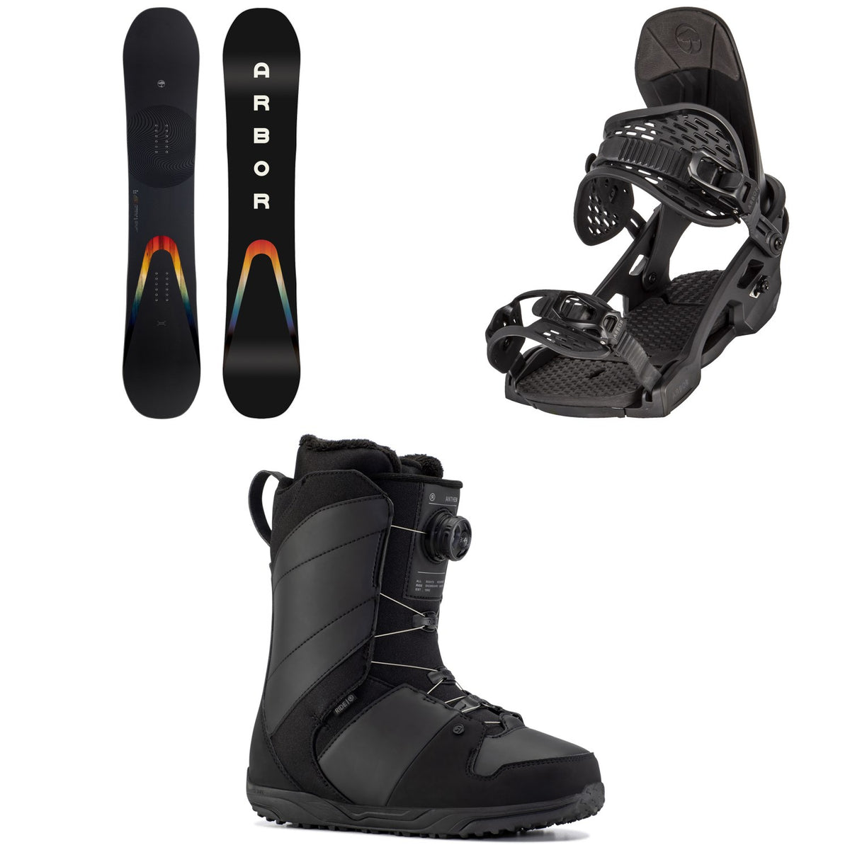 Arbor Formula Rocker Snowboard + Arbor Spruce Snowboard Bindings + Ride Anthem Snowboard Boots 2023