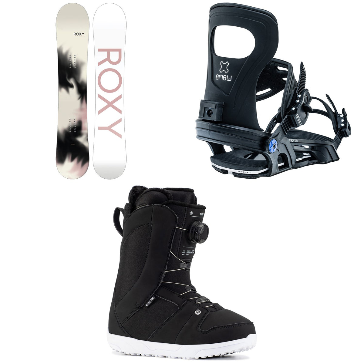 Roxy Raina LTD Snowboard + Bent Metal Metta Snowboard Bindings + Ride Sage Snowboard Boots - Women's 2023