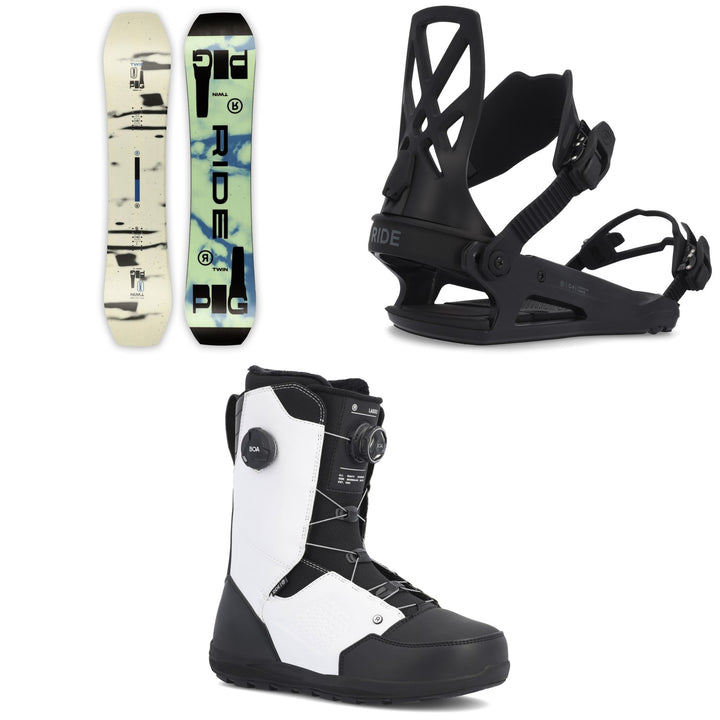 Ride Twinpig Snowboard +  C-4 Snowboard Bindings + Lasso Boa Snowboard Boots 2023