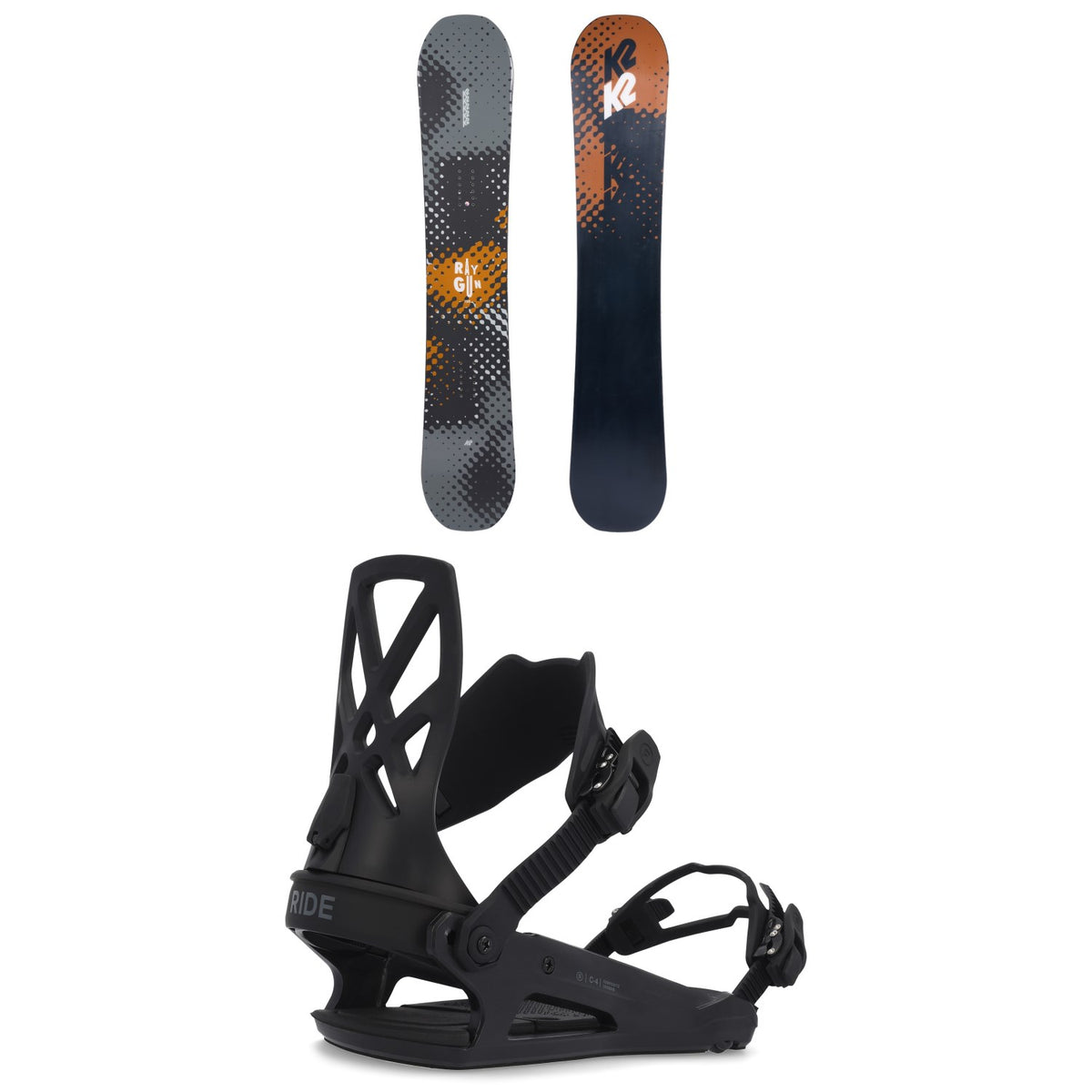 K2 Raygun Snowboard + Ride C-4 Snowboard Bindings 2023