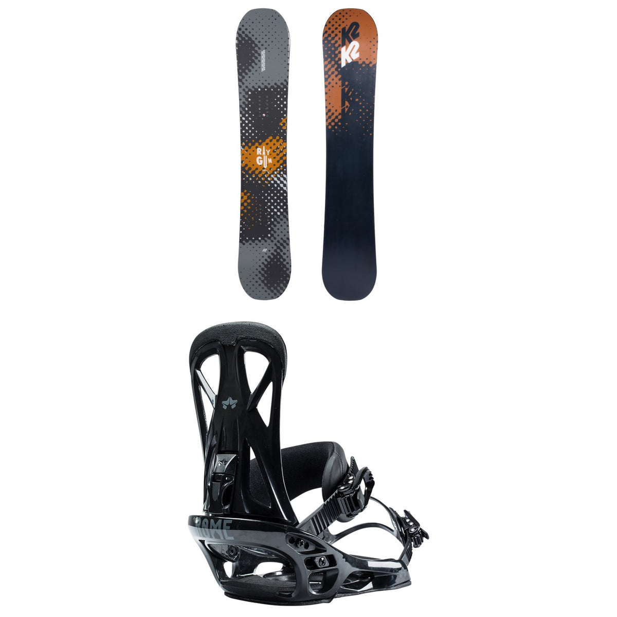 K2 Raygun Snowboard + Rome United Snowboard Bindings 2023