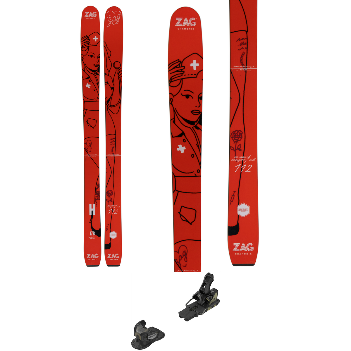 ZAG H-106 Nurse Skis + Atomic Warden 13 Demo Ski Bindings 2023