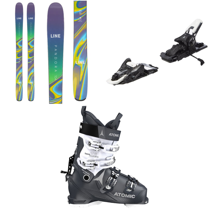 Line Skis Pandora 104 Skis + Atomic Shift MNC 10 Alpine Touring Ski Bindings + Atomic Hawx Prime XTD 105 W CT GW Alpine Touring Ski Boots - Women's 2023