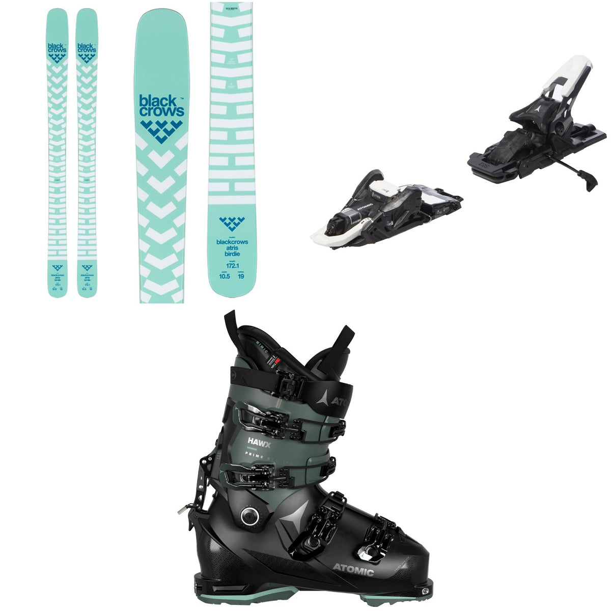 Black Crows Atris Birdie Skis + Atomic Shift MNC 10 Alpine Touring Ski Bindings + Atomic Hawx Prime XTD 115 W CT GW Alpine Touring Ski Boots - Women's 2023