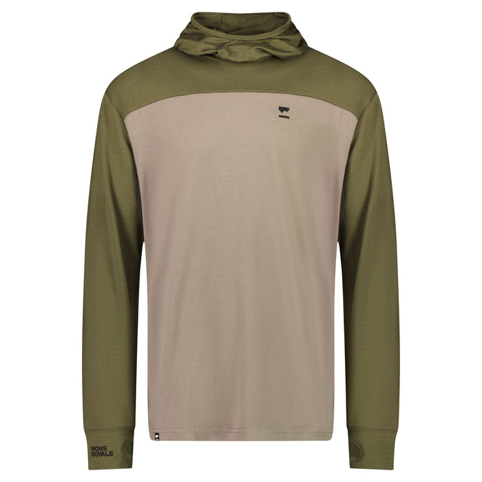 MONS ROYALE Yotei Powder Long-Sleeve Hoodie - Men's Dark Olive/Walnut