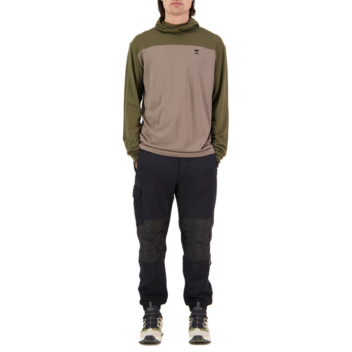 MONS ROYALE Yotei Powder Long-Sleeve Hoodie - Men's Dark Olive/Walnut