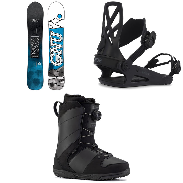 GNU Antigravity C3 Snowboard + Ride C-4 Snowboard Bindings + Ride Anthem Snowboard Boots 2023