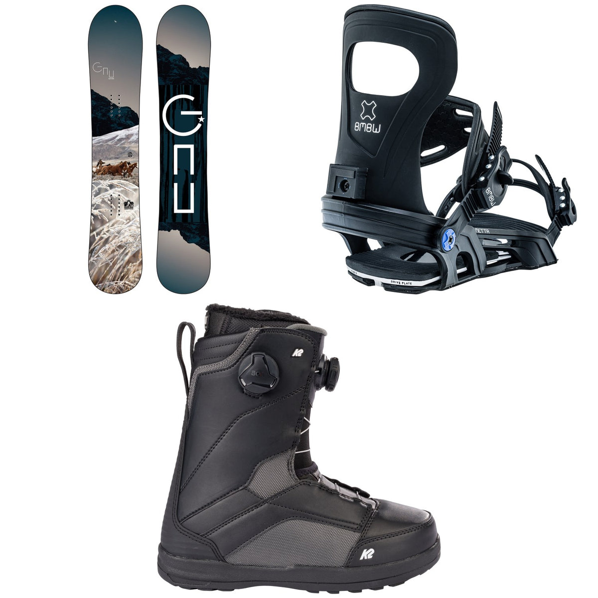 GNU Ravish C2 Snowboard + Bent Metal Metta Snowboard Bindings + K2 Kinsley Snowboard Boots - Women's 2023