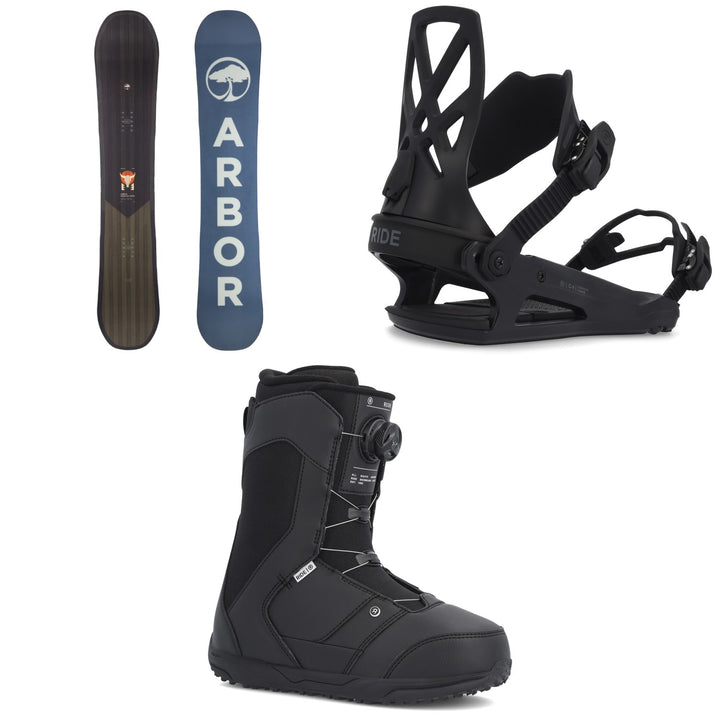 Arbor Foundation Snowboard + Ride C-4 Snowboard Bindings + Ride Rook Snowboard Boots 2023
