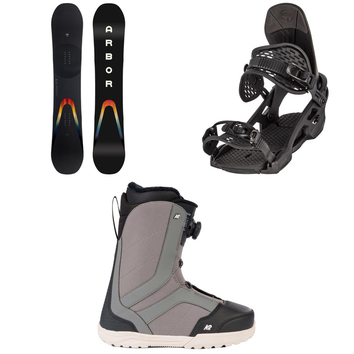 Arbor Formula Rocker Snowboard + Spruce Snowboard Bindings + K2 Raider Snowboard Boots 2023