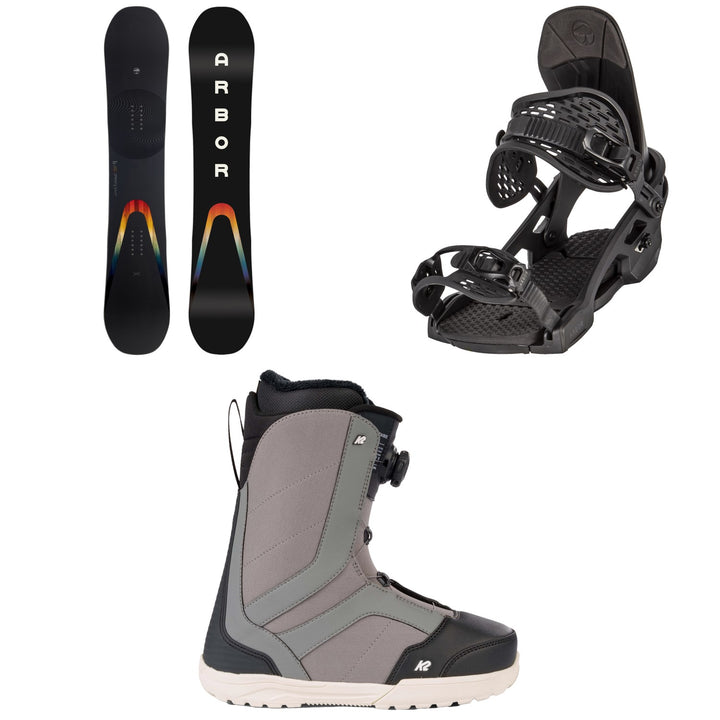 Arbor Formula Rocker Snowboard + Spruce Snowboard Bindings + K2 Raider Snowboard Boots 2023