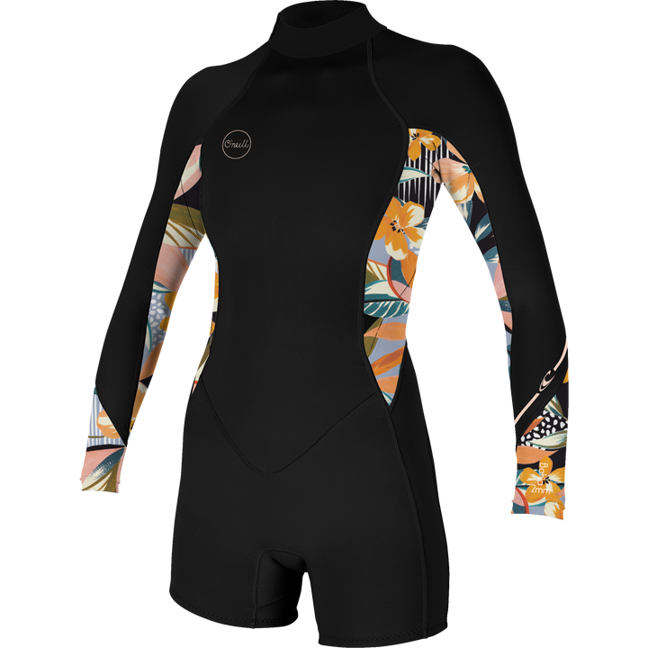 O'Neill Bahia 2/1mm Back Zip Long-Sleeve Springsuit - Women's Black/Demiflor/Demiflor