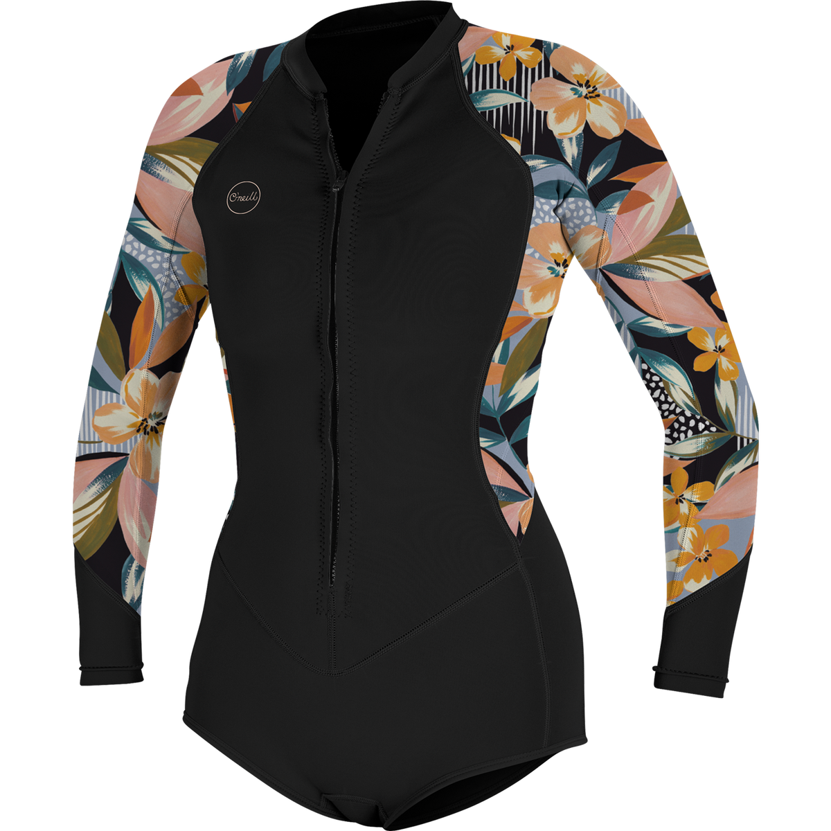 O'Neill Bahia 2/1mm Front Zip Long-Sleeve Springsuit - Women's Black/Demiflor/Demiflor