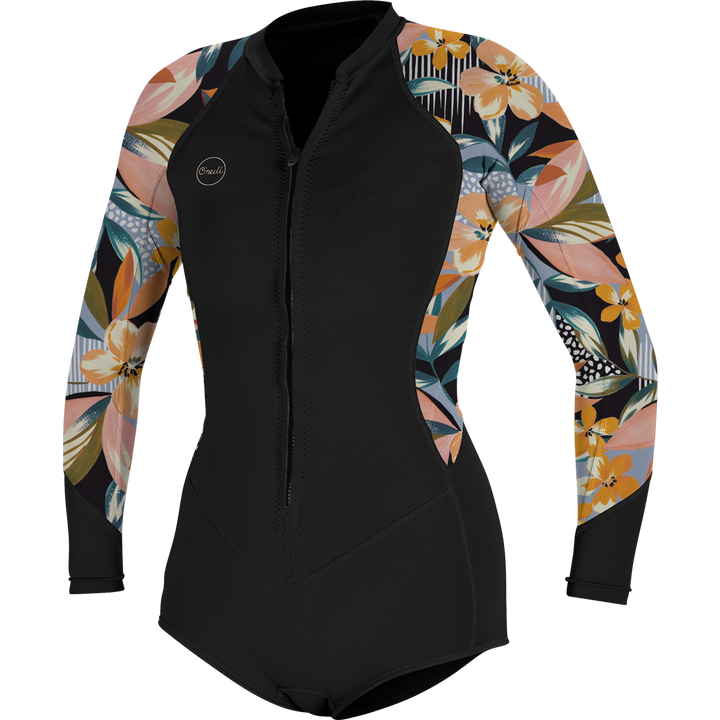 O'Neill Bahia 2/1mm Front Zip Long-Sleeve Springsuit - Women's Black/Demiflor/Demiflor