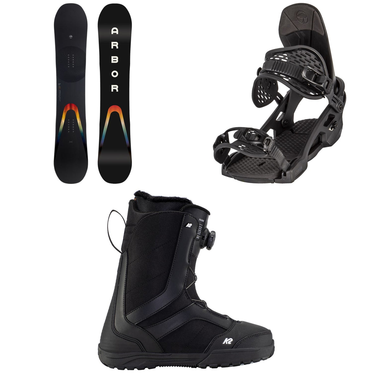 Arbor Formula Rocker Snowboard + Spruce Snowboard Bindings + K2 Raider Snowboard Boots 2023