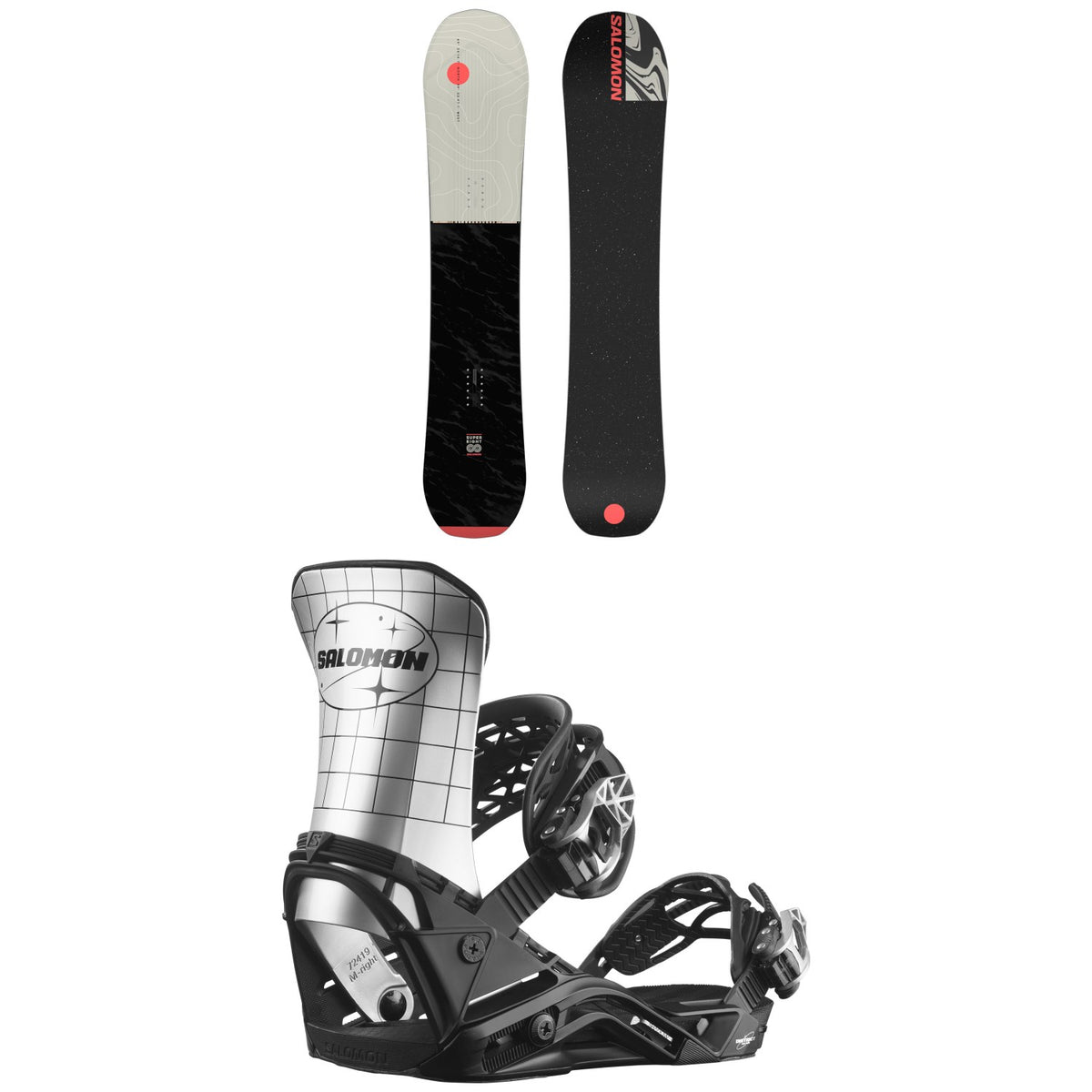 Salomon Super 8 Snowboard + District Pro Team Snowboard Bindings 2024