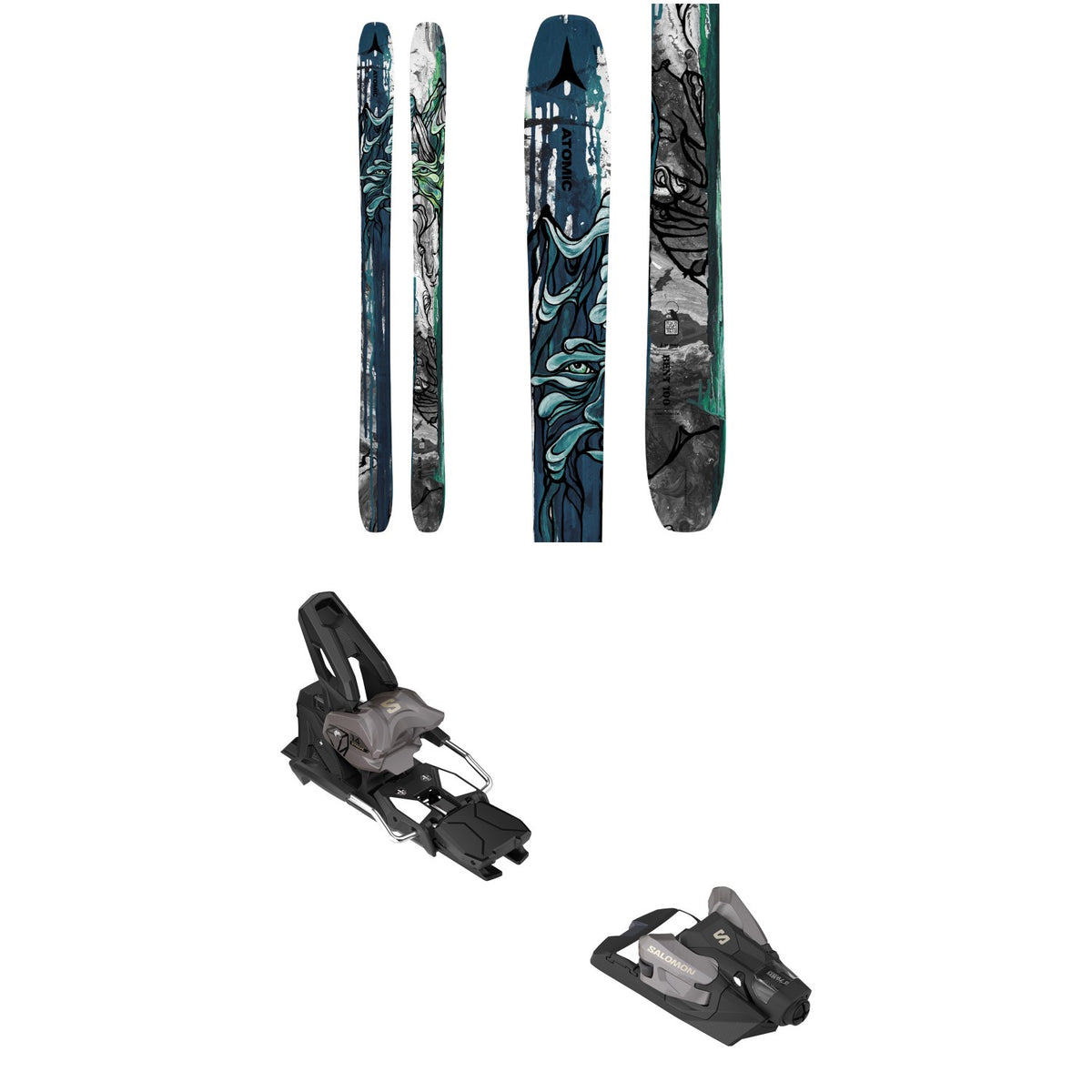 Atomic Bent 100 Skis + Salomon Strive 14 GW Ski Bindings 2024