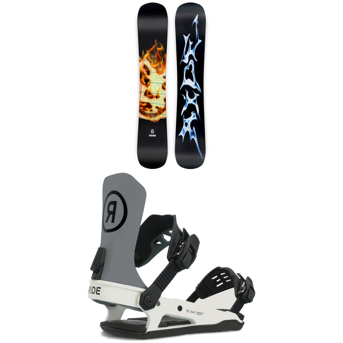 Ride Burnout Snowboard + C-8 Snowboard Bindings 2024