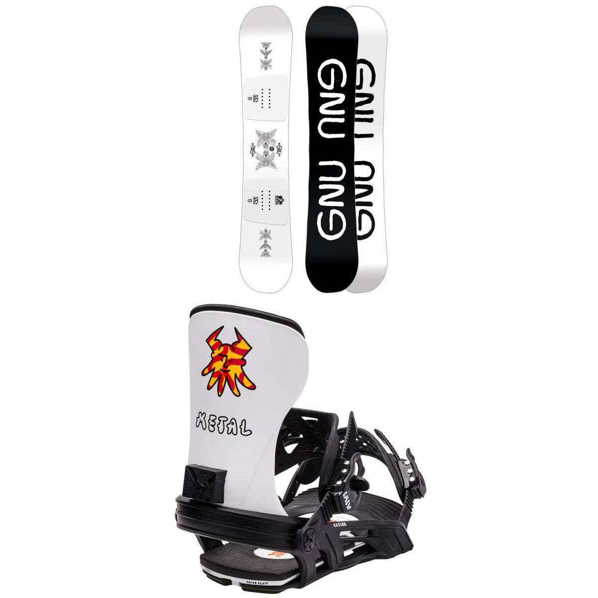 GNU Riders Choice Asym C3 Snowboard + Bent Metal Axtion Snowboard Bindings 2024
