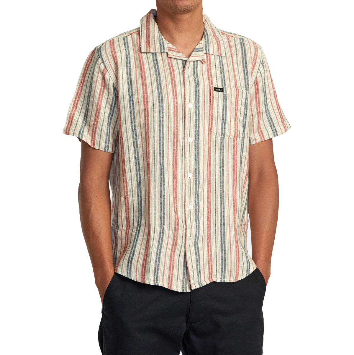 RVCA Satellite Stripe Short-Sleeve Shirt - Men's Khaki