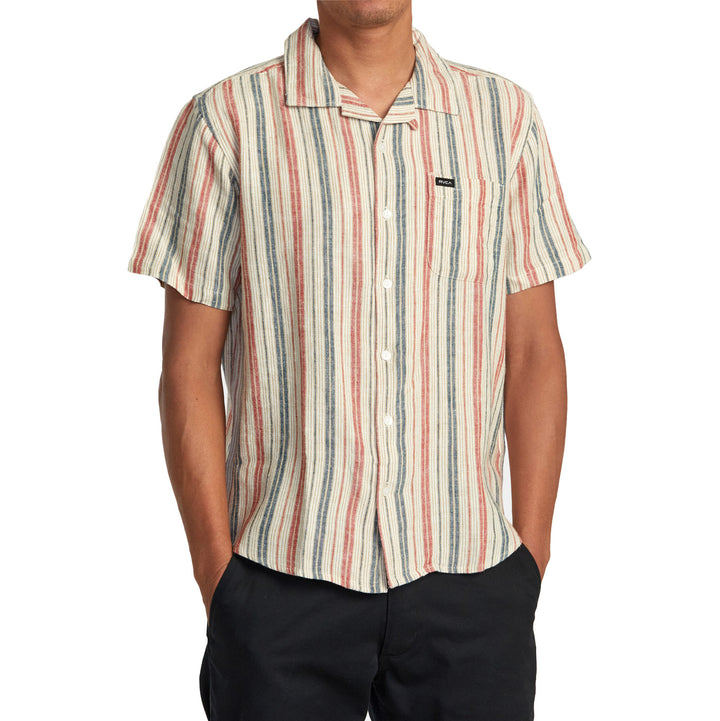 RVCA Satellite Stripe Short-Sleeve Shirt - Men's Khaki