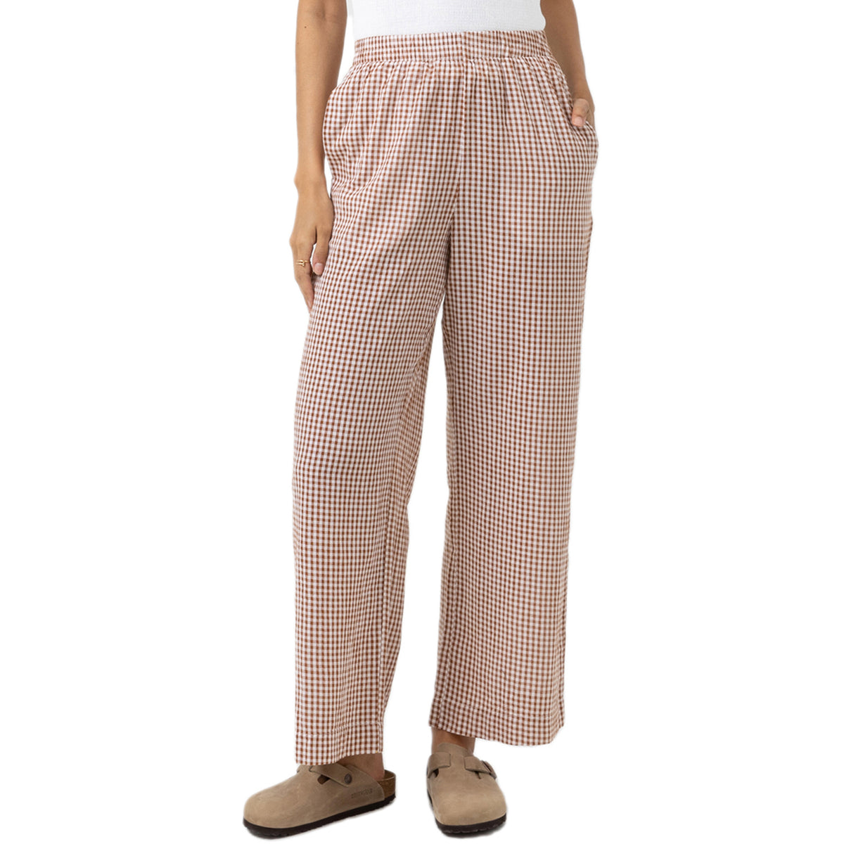 Rhythm Lola Check Wide Leg Pants - Women's Clay
