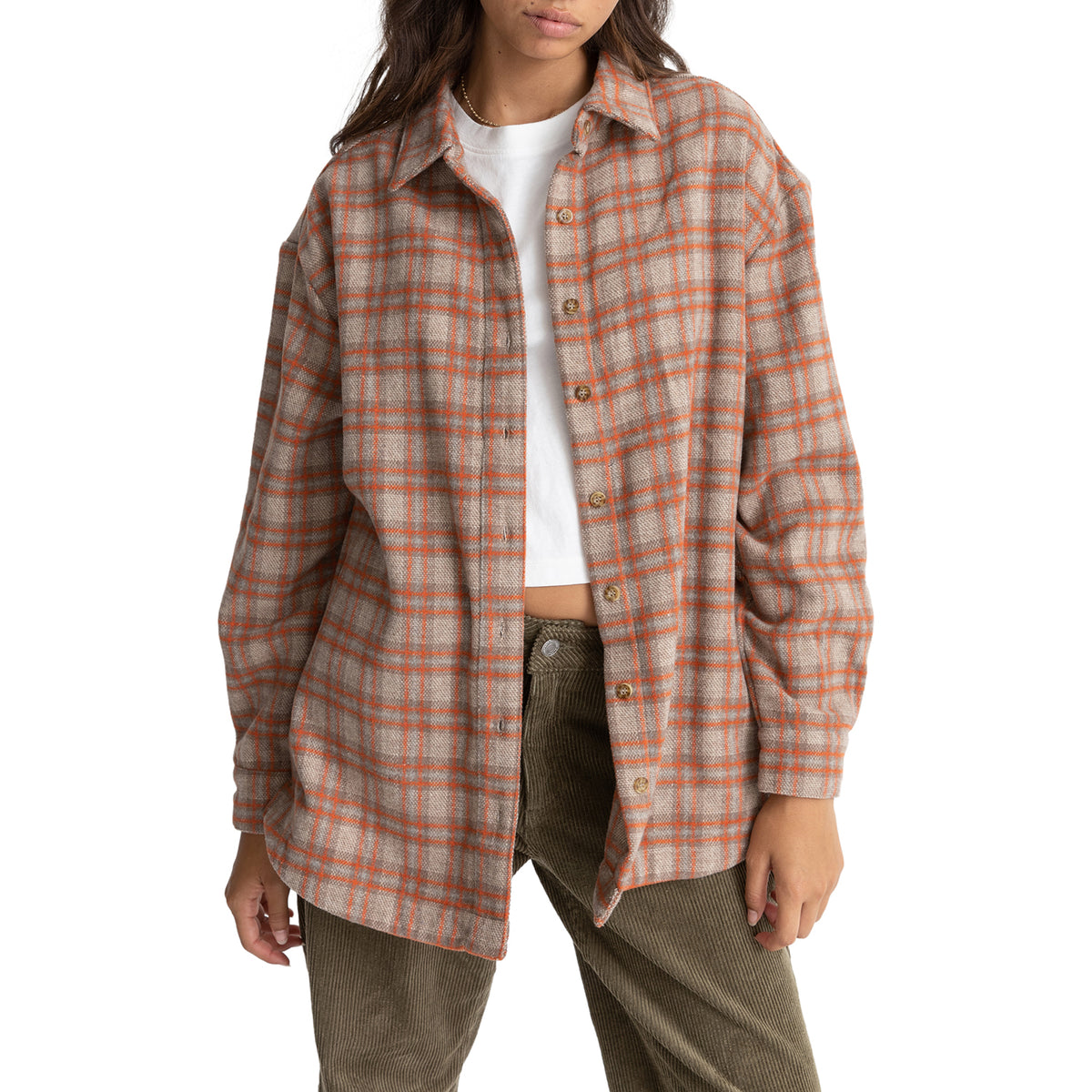 Rhythm Flannel Oversized Shirt - Women's Orange
