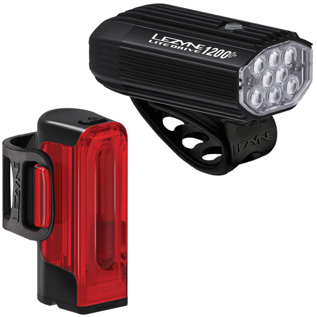 Lezyne Lite Drive 1200+ / Strip Drive Pro 400+ Bike Light Set Satin Black/Black