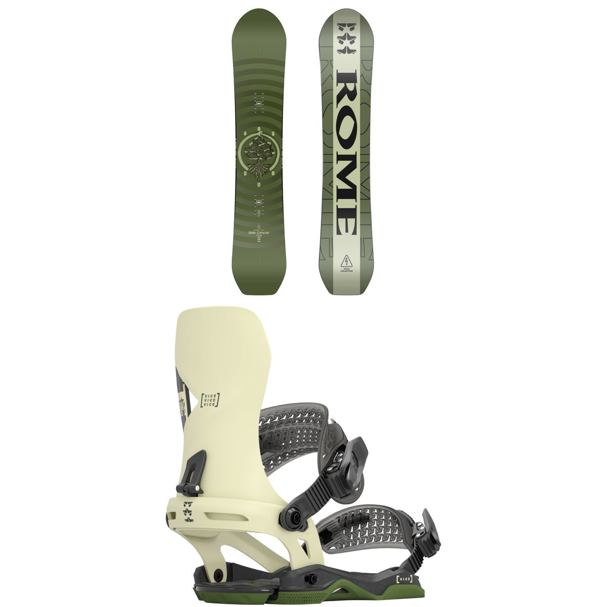 Rome Stale Crewzer Snowboard + Vice Snowboard Bindings 2024