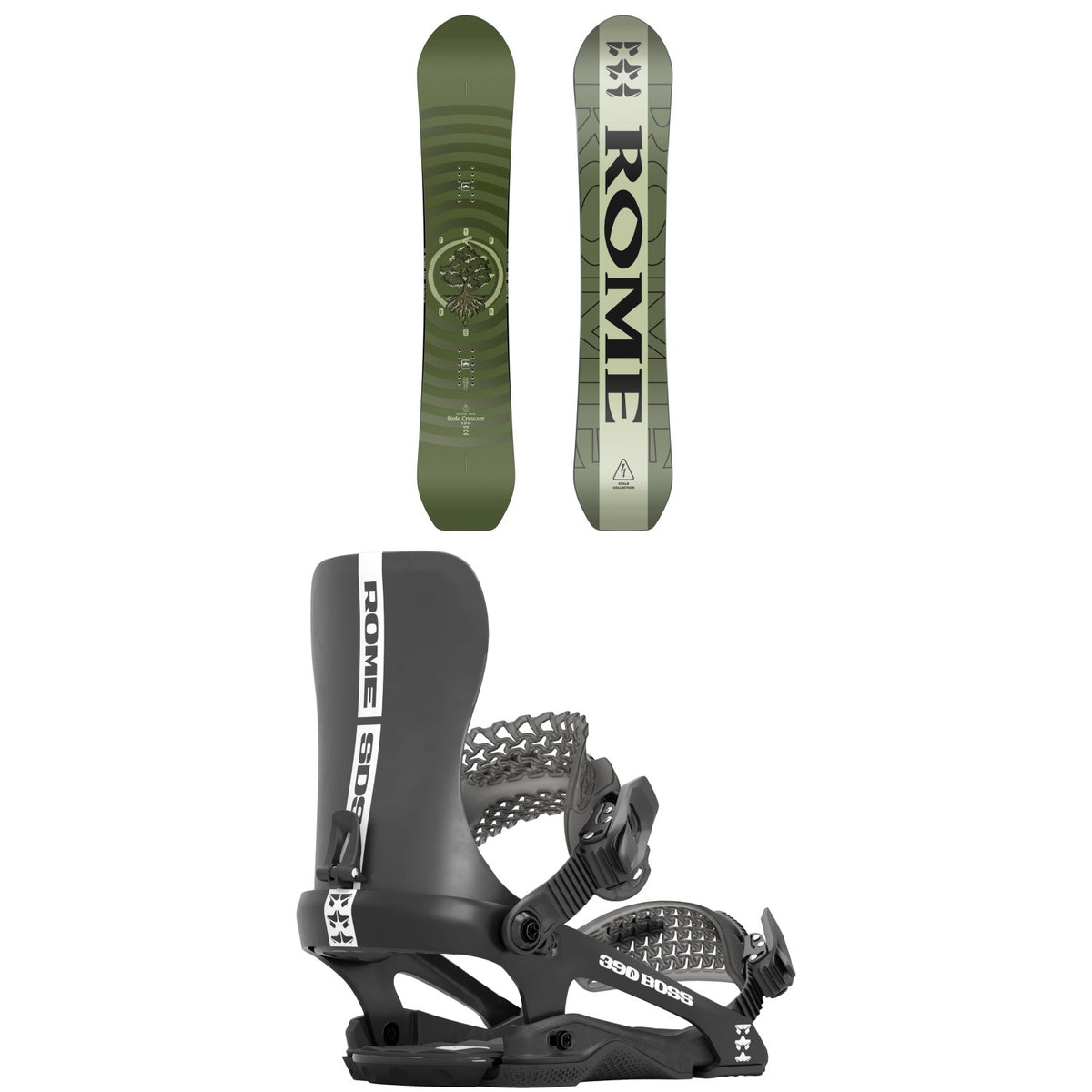 Rome Stale Crewzer Snowboard + 390 Boss Snowboard Bindings 2024