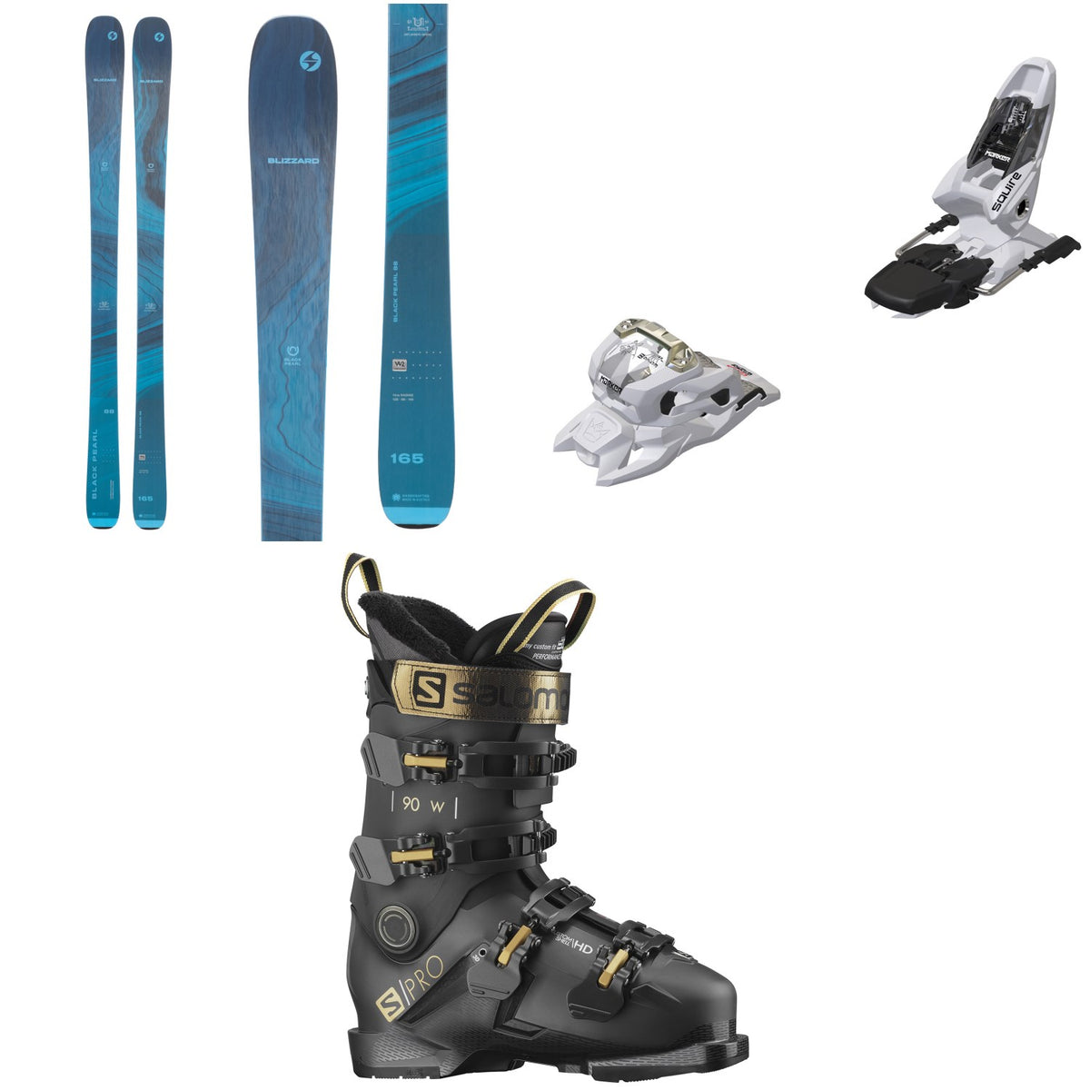 Blizzard Black Pearl 88 Skis + Marker Squire 11 Ski Bindings + Salomon S/Pro 90 W GW Ski Boots - Women's