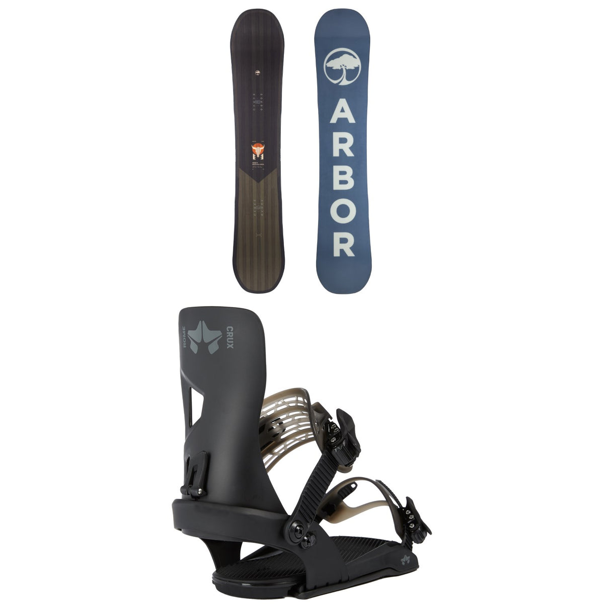 Arbor Foundation Snowboard + Rome Crux SE Snowboard Bindings