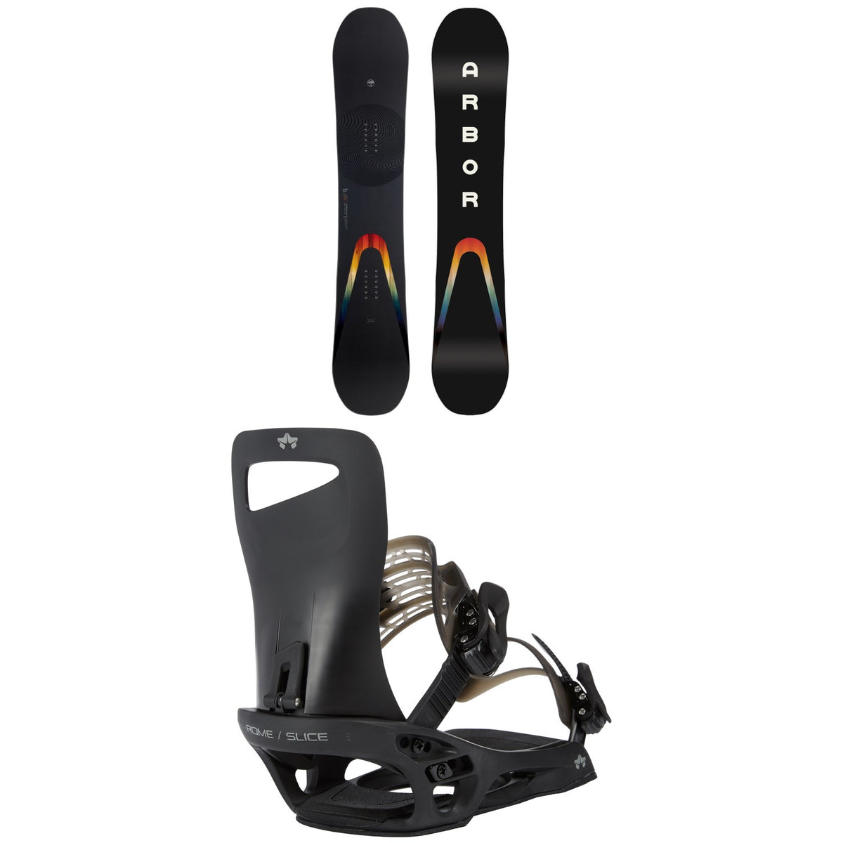 Arbor Formula Rocker Snowboard + Rome Slice SE Snowboard Bindings