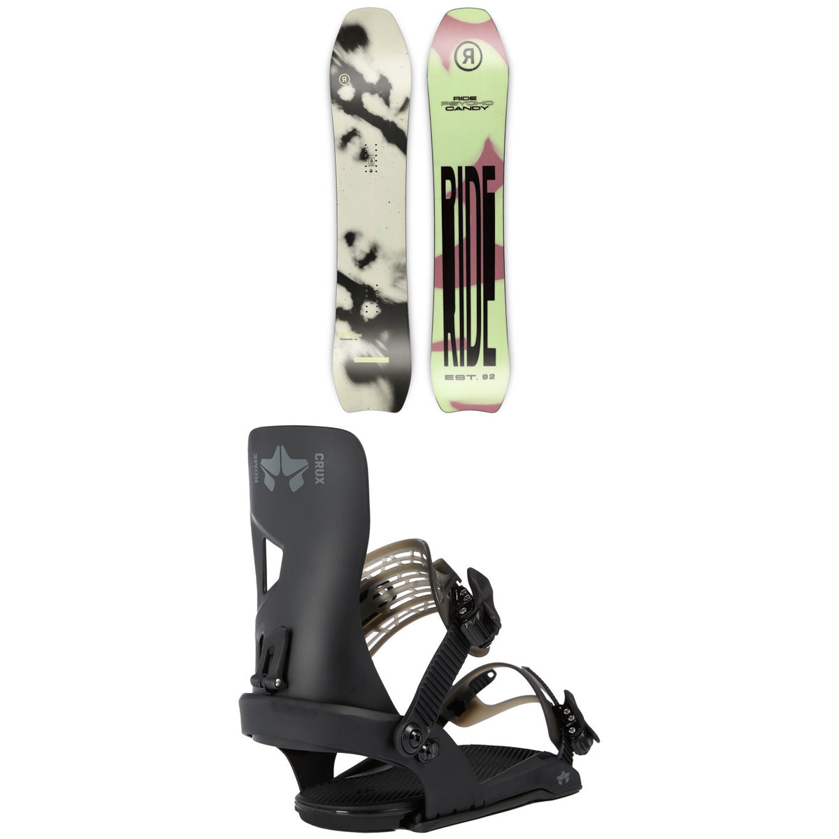 Ride Psychocandy Snowboard + Rome Crux SE Snowboard Bindings