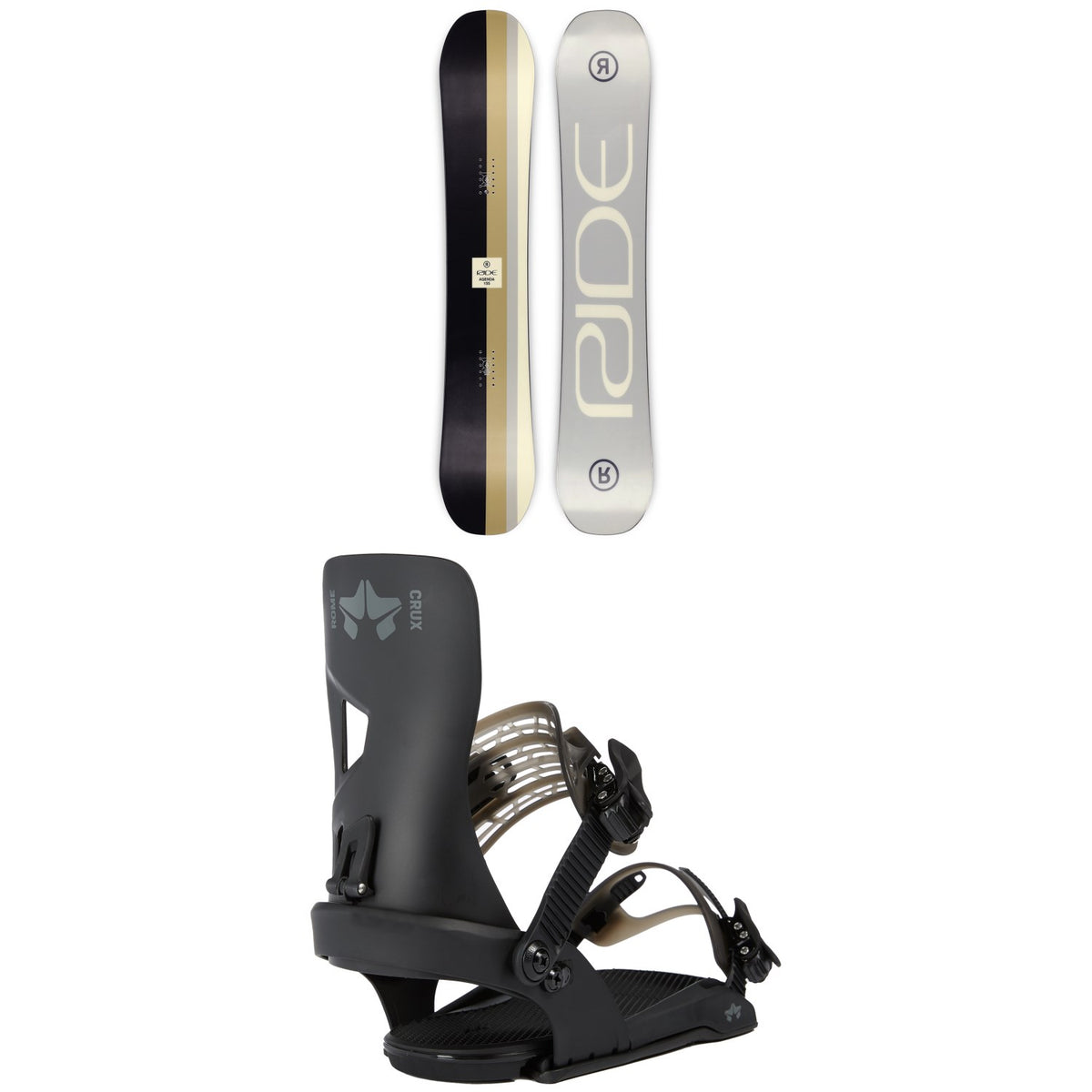 Ride Agenda Snowboard + Rome Crux SE Snowboard Bindings